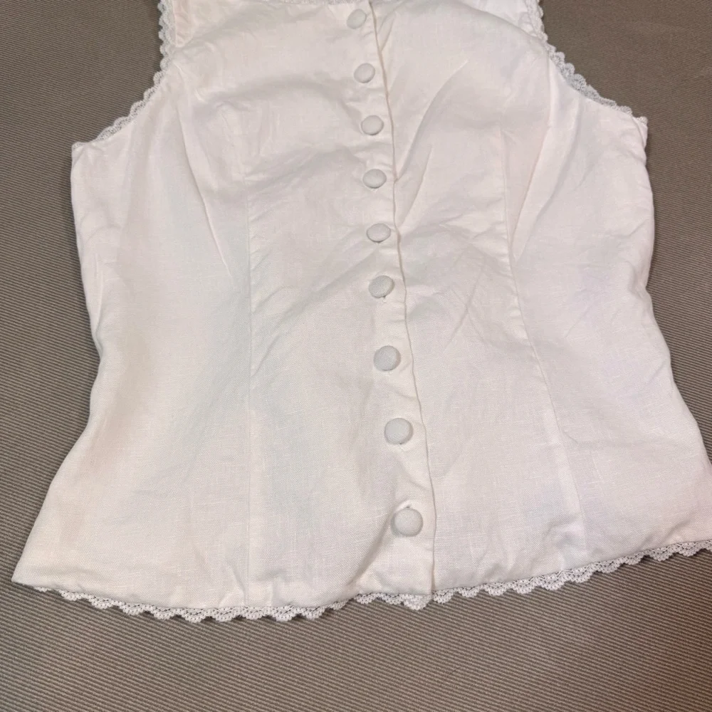 Reformation Amela Linen Top Ivory White Size 6 Lace Detail Button Down - Picture 2 of 13
